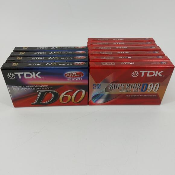 TDK Blank Cassettes D60 D90 Sealed Music Recording Lot of 10 - Picture 1 of 7